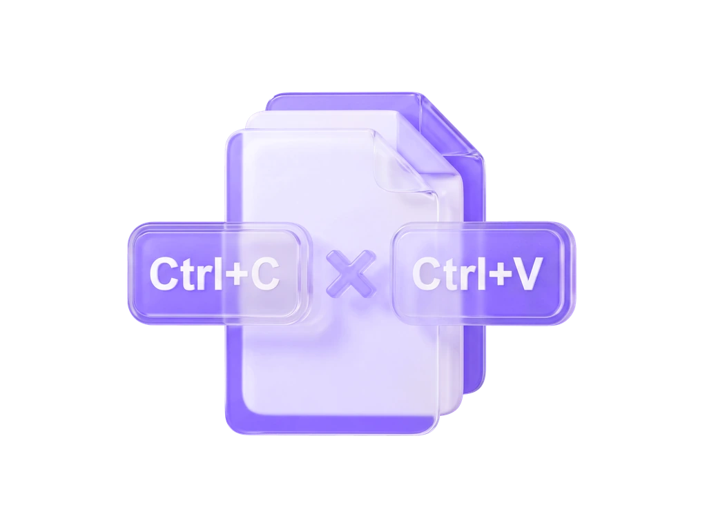 Стопка документов с горячими клавишами Ctrl+C и Ctrl+V