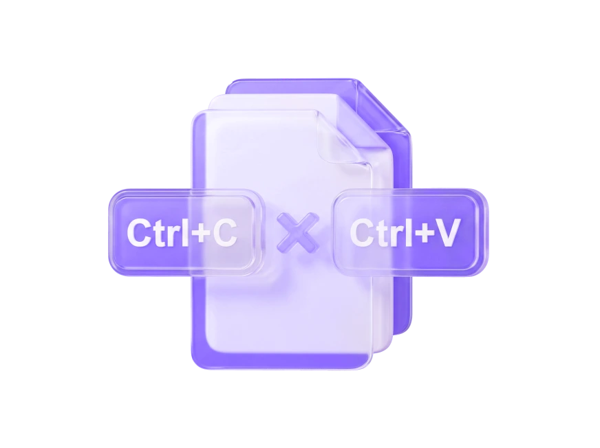 Стопка документов с горячими клавишами Ctrl+C и Ctrl+V